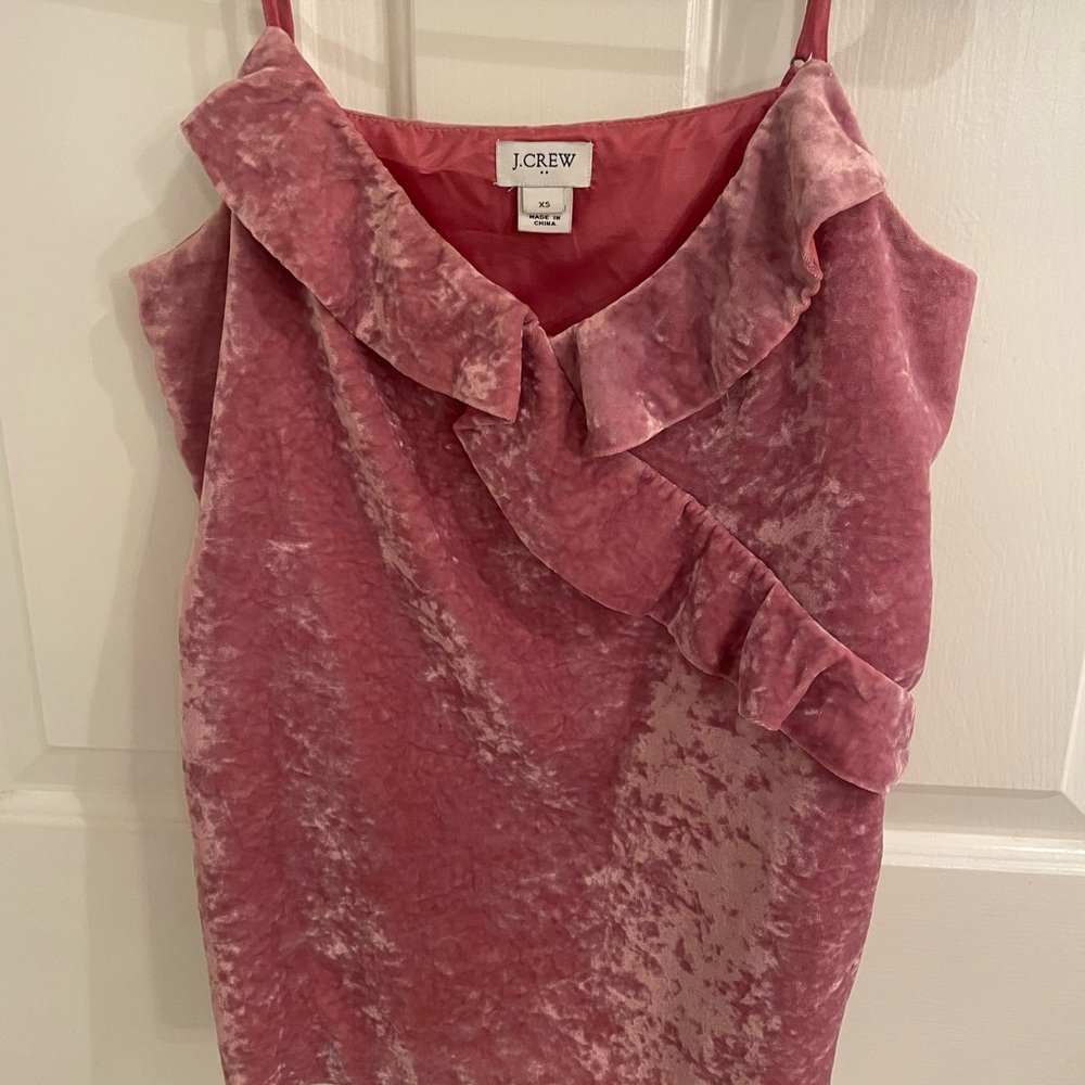 J. Crew Blush Velvet Dress with Ruffles